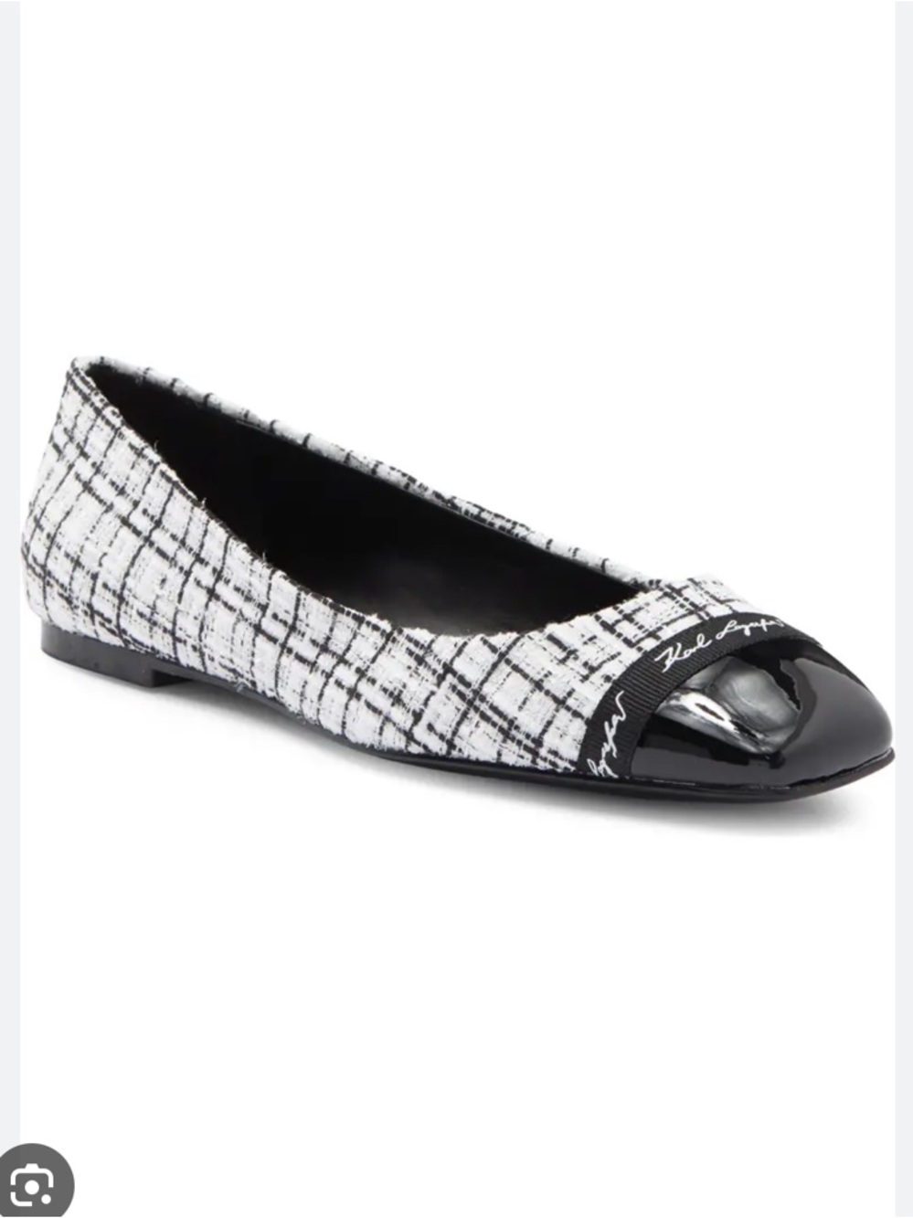 Karl Lagerfield tweed black & white cap toe signature flats new 7.5m
